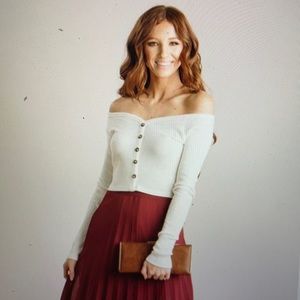 TARA RIBBED OFF THE SHOULDER CROP TOP - M NWT